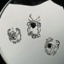 Load image into Gallery viewer, Skhek Hip Hop Gothic Punk Irregular Spider Webs Zircon Opening Ring Women Black Crystal Dark Animal Rings Fashion Party Finger Jewelry