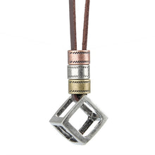 Load image into Gallery viewer, Skhek Vintage Three-color Small Circle Hollow Cube Pendant Necklace for Men Fashion Punk Gothic Leather Rope Necklaces Jewelry Gifts