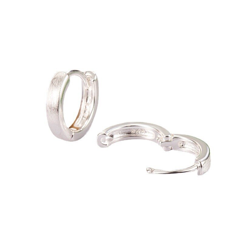 Skhek Classic Brushed Frosted Earrings Men Jewelry Simple Fashion 925 Sterling Silver Hoops Earrings Women Versatile Ear Buckles Male