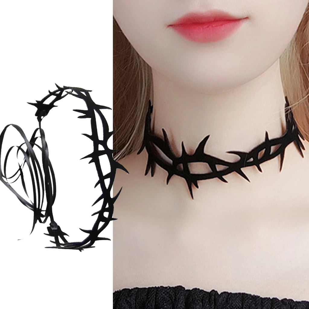 Skhek Fashion Thorns Velvet Choker Necklace for Women Vintage Sexy Lace Necklace with Pendants Gothic Girl Neck Jewelry Accessories