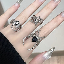 Load image into Gallery viewer, Skhek Hip Hop Gothic Punk Irregular Spider Webs Zircon Opening Ring Women Black Crystal Dark Animal Rings Fashion Party Finger Jewelry