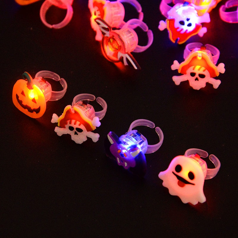 Skhek LED Light Halloween Ring Glowing Pumpkin Ghost Skull Rings Halloween Christmas Party Decoration for Home Santa Snowman Kids Gift