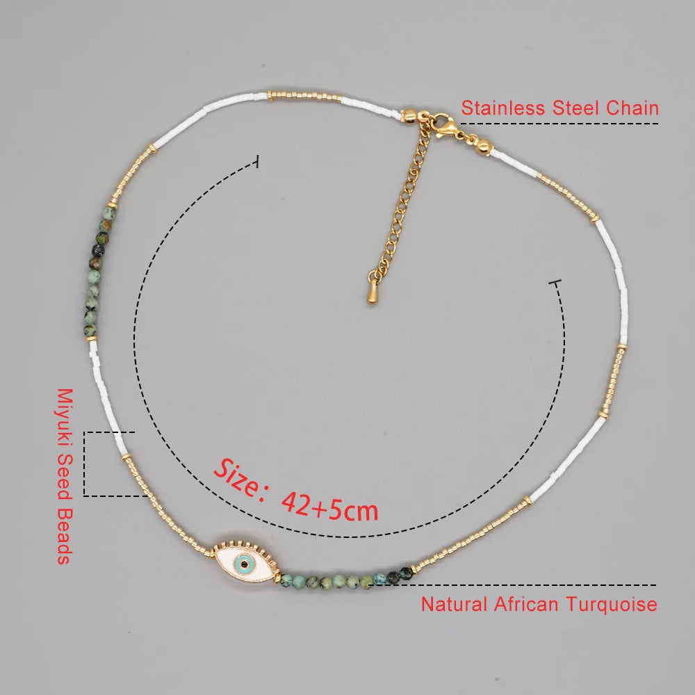 Skhek Simple Beaded Necklace for Women Evil Eye Necklace Fashion Jewelry Natural Stones Miyuki Seed Beads Choker Jewellery