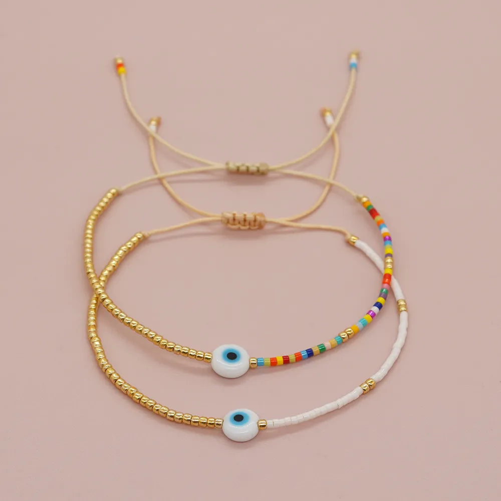 Skhek Fashion Jewelry Simple Bracelets Evil Eye Gold Plated Miyuki Beaded Dainty Bracelet for Women Teen Girl Handmade Gift Pulsera