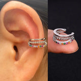 SKHEK 1Piece Geometry Rainbow CZ Cuff Wrap Clip On Earrings Women Girls Climber Ear Cartilage Bone Clips Fake Earring Non Piercing