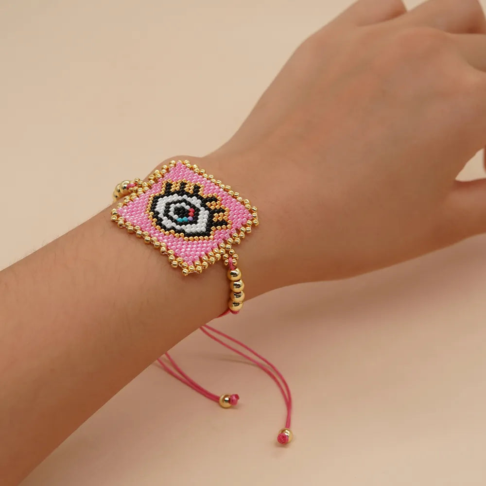 Skhek Beaded Handmade Charm Bracelets Adjustable Rope Chain Bangle Bracelet for Women Teen Girl Evil Eye Heart Boho Jewelry
