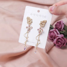 Load image into Gallery viewer, Skhek Korean Elegant Butterfly Earrings For Women Exquisite Crystal Zircon Long Tassel Flower Drop Earrings Girls Temperament Jewelry