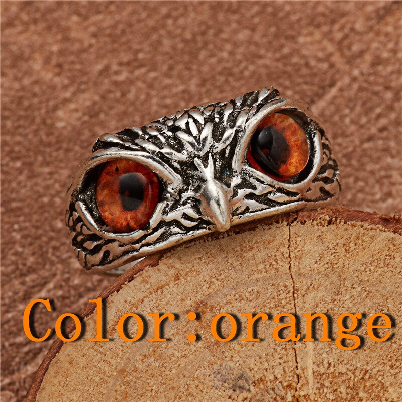 Skhek Fashion Vintage Cute Blue Eyes Owl Ring For Men Women Open Rings Silver Color Engagement Wedding Couple Ring Jewelry Gifts
