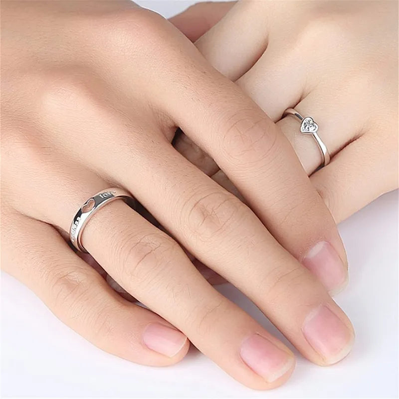 SKHEK 2Pcs/sets Zircon Heart Matching Couple Rings Set Forever Endless Love Wedding Ring For Women Men Charm Valentine's Day Jewelry