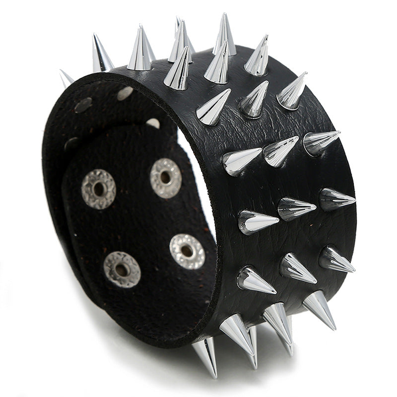Skhek - Men's Exaggerated Leather Punk Three-row Sharp Cone Bracelets