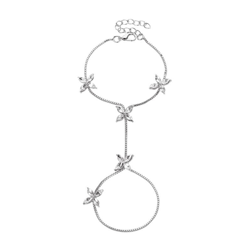 Skhek - Flower Horse Eye Zircon Finger Chain Bracelets