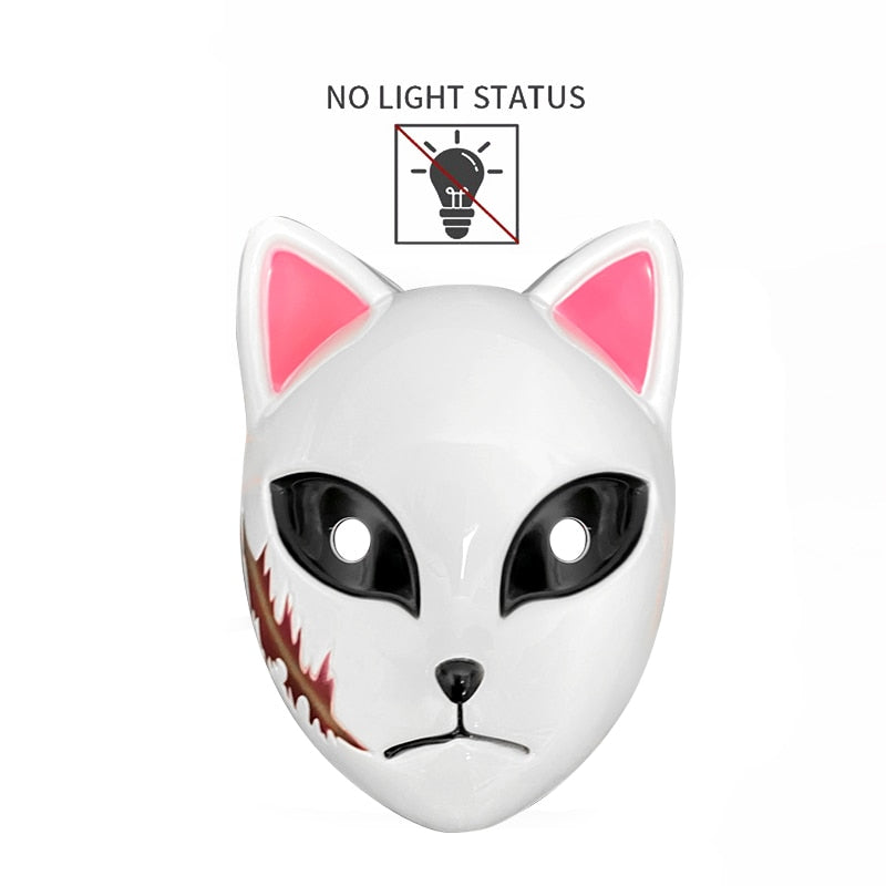 SKHEK Halloween LED Glowing Cat Face Mask Cool Cosplay Neon Demon Slayer Fox Masks For Birthday Gift Carnival Party Masquerade Decor