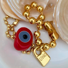 Load image into Gallery viewer, Skhek Vintage Geometric Resin Eyes Metal Lock Pendant Bracelets Retro Beaded Bracelet Women Girl Trendy Jewelry 2022