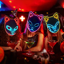 Load image into Gallery viewer, SKHEK Halloween LED Glowing Cat Face Mask Cool Cosplay Neon Demon Slayer Fox Masks For Birthday Gift Carnival Party Masquerade Decor
