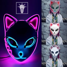 Load image into Gallery viewer, SKHEK Halloween LED Glowing Cat Face Mask Cool Cosplay Neon Demon Slayer Fox Masks For Birthday Gift Carnival Party Masquerade Decor