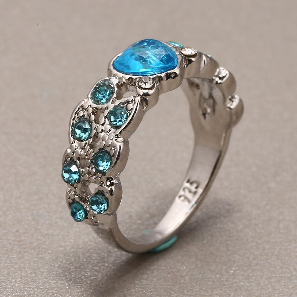 Luxury Bridal Wedding Zircon Ring Jewelry for Women Fashion Leaves Heart Shape CZ Stone Ring Dazzling Party Night Club Gift