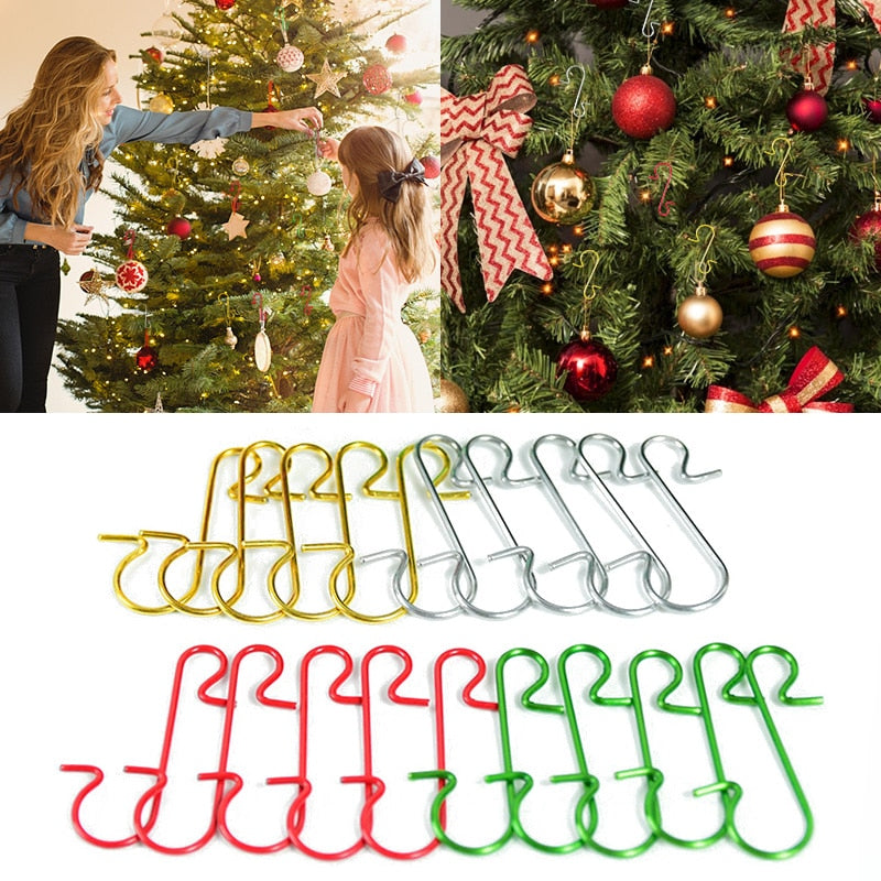 50pcs Christmas Ornament S-Shaped Hooks Xmas Tree Ball Pendant Hanging Decoration Holders For Home Party Navidad New Year Decor