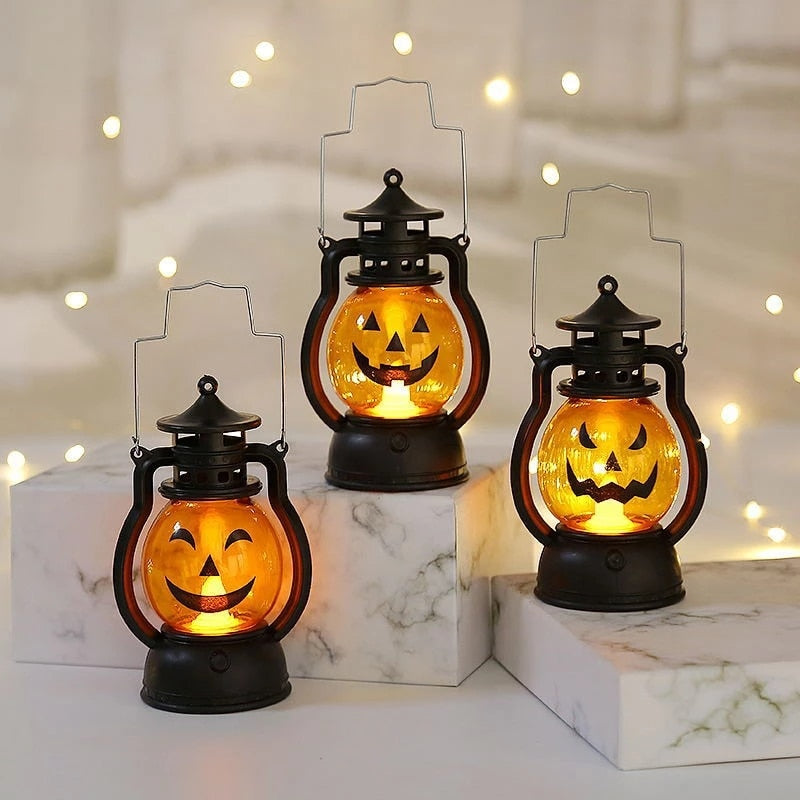 SKHEK Halloween LED Haloween Pumpkin Ghost Lanter Candle Light Halloween Party Decoration For Home Holiday Bar Horror Props Oil Lamp Kids Toy