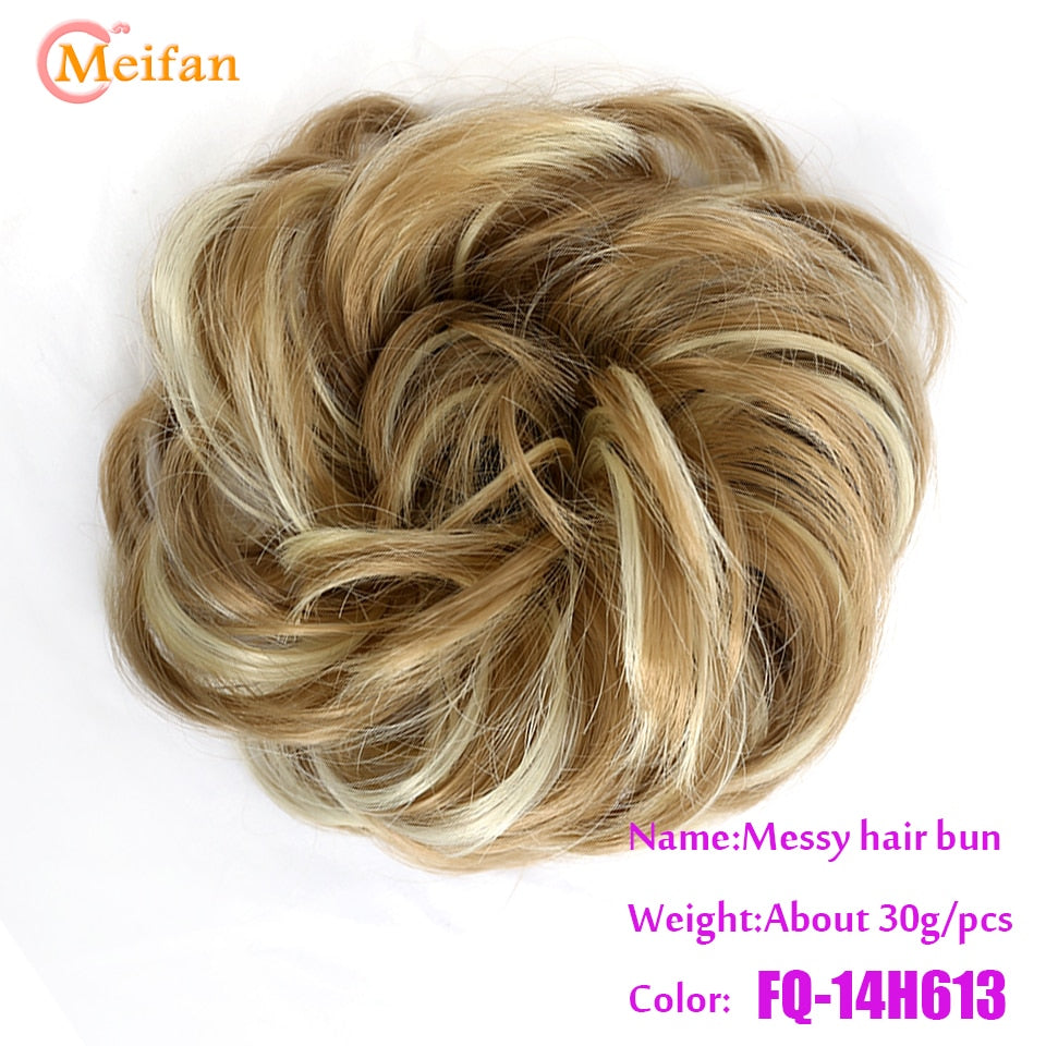 Synthetic Curly Scrunchie Chignon With Rubber Ban Hair Ring Wrap Around on Hair Tail Messy Bun Ponytails Extension