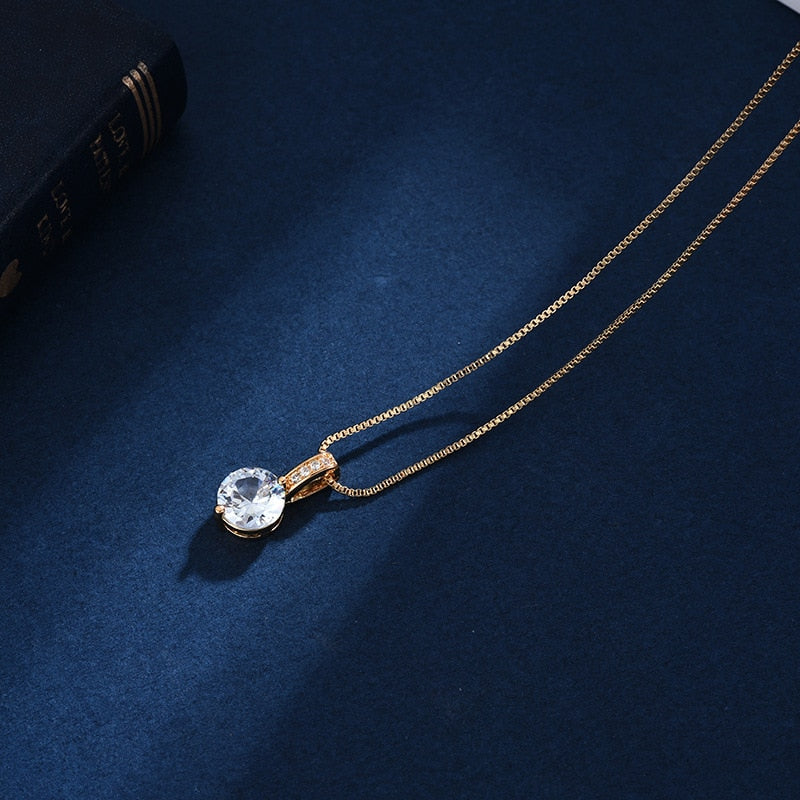 Sterling Alloy Geometric Drop Necklace Clavicle Chain Women Fashion Jewelry Shine Zircon Pendant