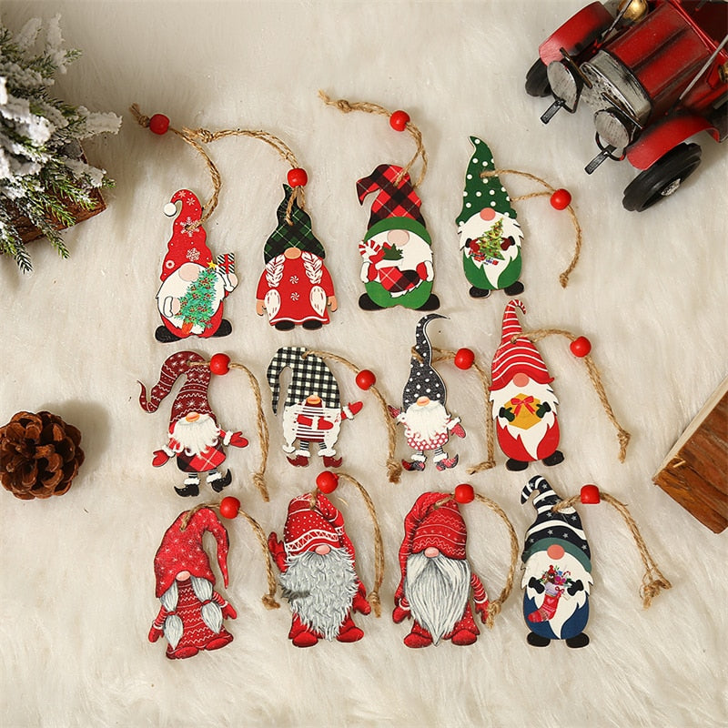 Christmas Gift 9Pcs/Set Navidad 2021 New Year 2022 Gift Christmas Gnomes Wooden Pendant Ornaments Xmas Christmas Decorations for Home Noel Deco