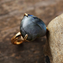 Load image into Gallery viewer, Skhek Luxury Gems Stone Heart Finger Rings Classic Labradorite Apatite Party Cocktail Adjustable Ring Anniversary Wedding Jewelry