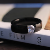 Skhek Vintage Black Stainless Steel Ring Luxury 6Mm Round Zircon Rings For Men/Women Accessories Fashion Wedding Engagement Ring