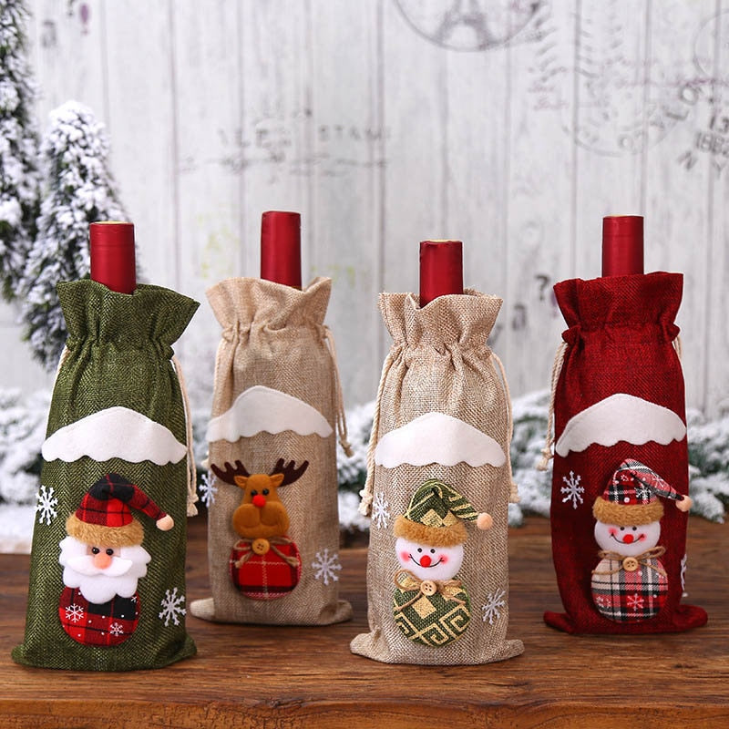 Christmas Decorations for Home Santa Claus Wine Bottle Cover Snowman Stocking Holders Navidad Decor New Year