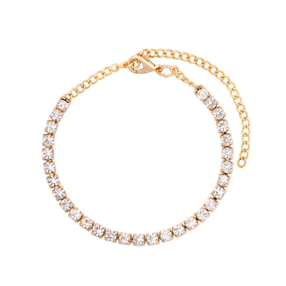 SKHEK New Bling Dragon Crystal Tennis Chain Anklet For Women Fashion Gold Silver Color Rhinestone Anklet Foot Chain Jewelry