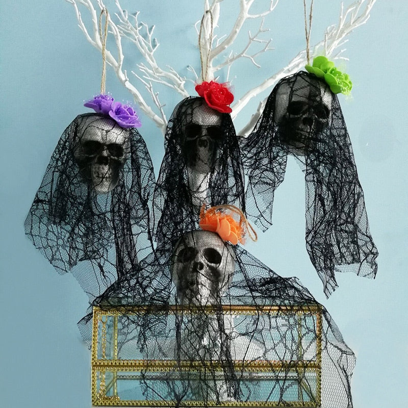 SKHEK Halloween Hanging Skull Head Ghost Halloween Decoration Haunted House Horror Props Ornament Home Bar Decor Party Pendant