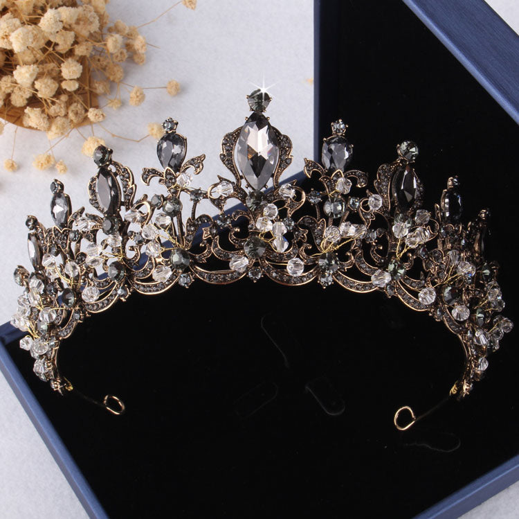 Baroque Black Crystal Pearl Bridal Tiaras Crown Rhinestone Pageant Diadem Bride Headband Wedding Hair Accessories Tiara De Noiva