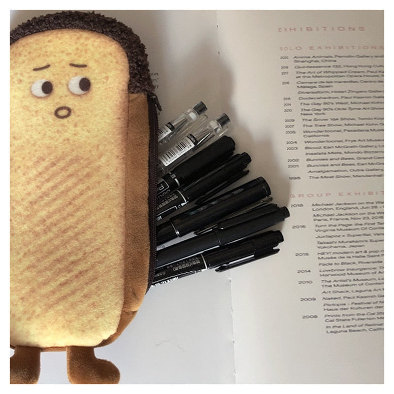 Skhek Back to School Mood Bread Pencil Case Cute Cartoon Toast Kawaii Japanese Funny Creativity Student Stationery Gift Unisex Cute School Supplies