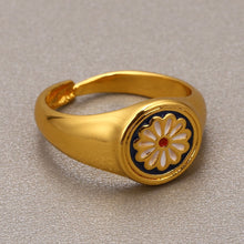 Load image into Gallery viewer, Bohemian Vintage Daisy Flower Rings for Women Enamel Ink Blue Simplicity Carved Opening Adjustable Minimalist Ring Free Shipping