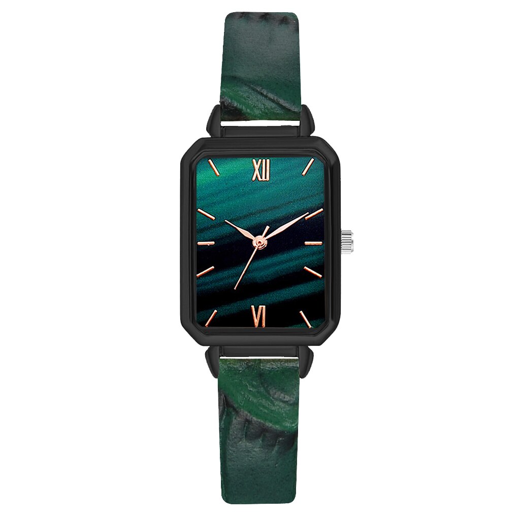 Christmas Gift New Watch Women Fashion Casual Leather Belt Watches Simple Ladies Rectangle Green Quartz Clock Dress Wristwatches Reloj Mujer