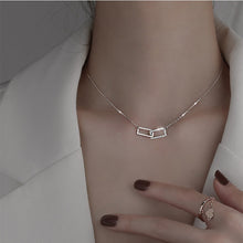 Load image into Gallery viewer, 925 Strling Silver Double Square Shape Necklace Shine Diamond Pendant Necklace for Women Fashion Jewelry Cute Accessories