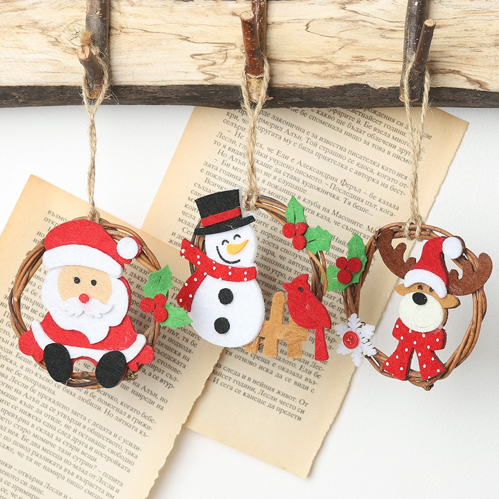 Christmas Decorations Non-woven Rattan Ring Pendant Home Decoration Door and Window Pendant Santa Snowman Garland Cheap
