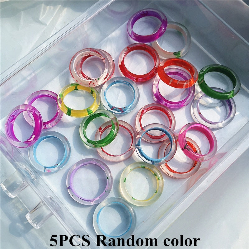 SKHEK Korea Fashion Vintage Simple Aesthetic Acetate Colorful Acrylic Thick Round Rings Set For Women Girls Jewelry Accessories Gifts