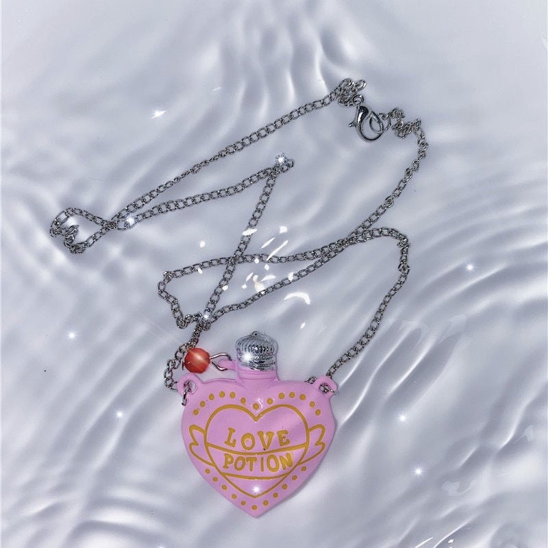 New Ins Hip-hop Three-dimensional Pink Heart Bottle Necklace Love Letter Bottle Pendant Necklaces For Women Fashion Jewelry