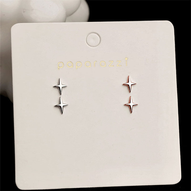 Christmas Gift HI MAN S925 Sterling Silver Simple Stars Stud Earrings Women Fashion Temperament Party Jewelry