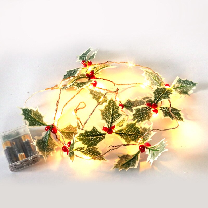 Christmas Gift 10LED Christmas String Light Garland Red Berry Leaves Fairy Light New Year Indoor Outdoor Christmas Tree Decoration Winter Party