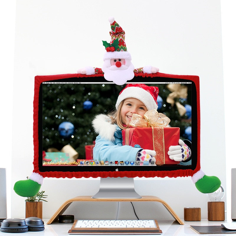 New Christmas Decorations 3D Cartoon Computer Cover Non-woven Computer Dress Up Home Office Campus Creative Decoration