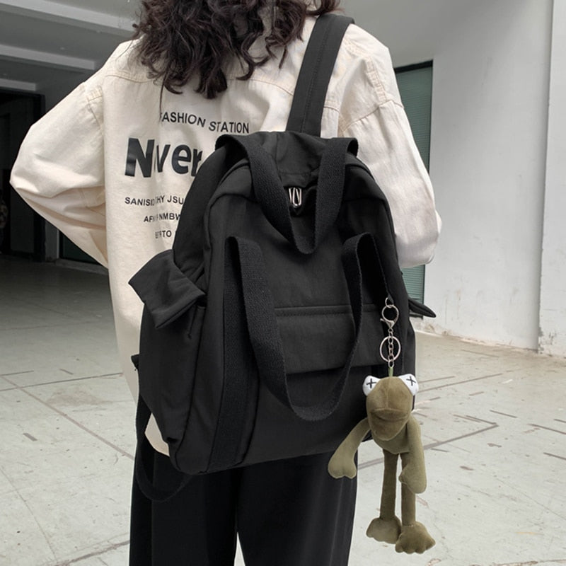 Skhek Back to school supplies New Solid Color Women's Waterproof Nylon Backpack Simple School Bag For Teenage Girl Shoulder Travel Bag School Backpack