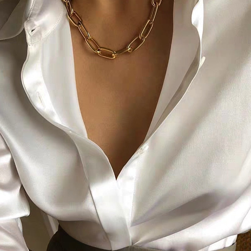 Skhek Trendy Gold Thick Chain Necklace for Women Fashion Mixed Linked Circle Necklaces Minimalist Choker Necklace Party Jewelry