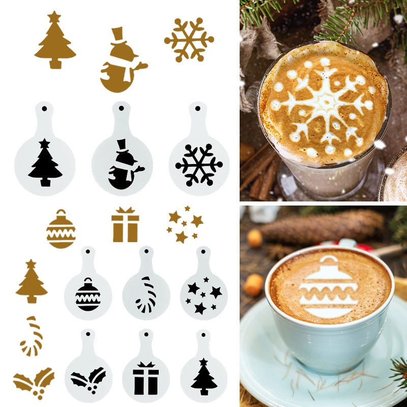Christmas Gift 8pcs Christmas Coffee Spray Stencils Cookie Biscuit Cake Mold New Year  Navidad Natal Noel Festival Party DIY Decoration Tools