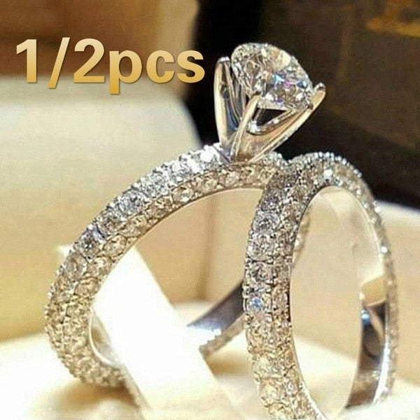 Fashion 2020 Hit Fashion jewellery Double layer Crystal Ring Set Wedding Rings for Women Engagement Jewelry