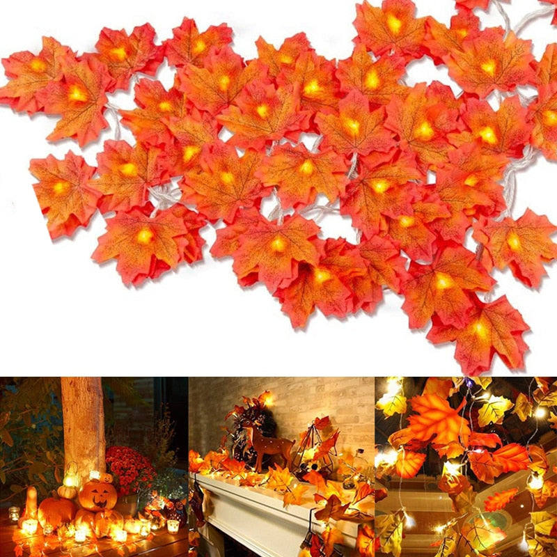 Christmas Gift 2/3/6M Artificial Maple Leaf Leaves LED Light String Lantern Garland Home Decoration Party DIY Deco Christmas Halloween New Year