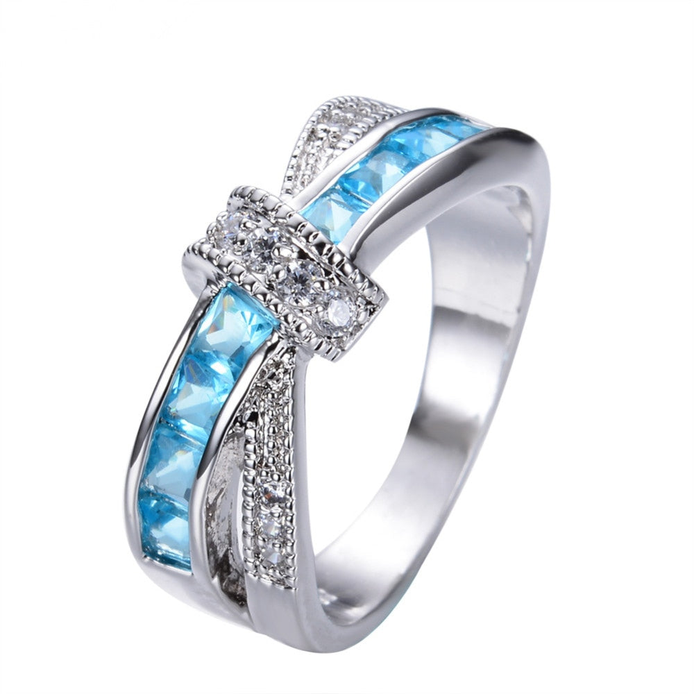 925 Sterling silver Ring Beautiful pretty fashion Wedding ring Party White gold color women stone crystal Lady jewelry