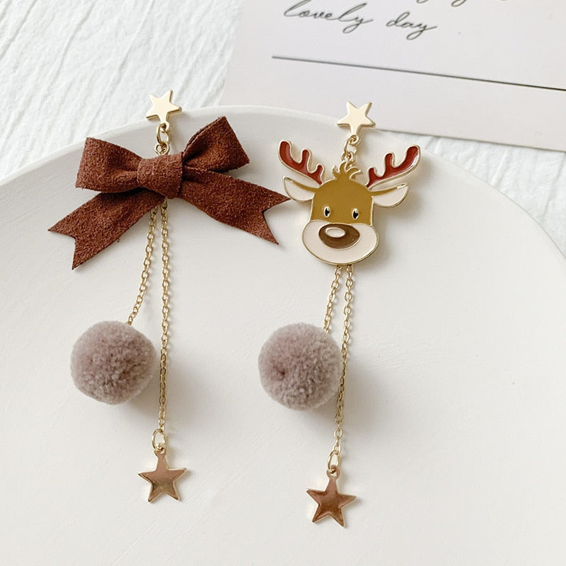 Christmas Gift Cute Christmas Elk Dangle Earring For Women Butterfly Knot Star Pendant Drop Earring Fashion Xmas Jewelry Gift