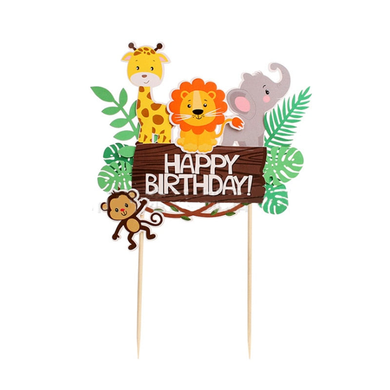 Skhek Woodland Amimals Happy Birthday Cake Toppers Jungle Safari Cake Decor Forest Lion Giraffe Monkey Happy Birthday Party Decor Kids