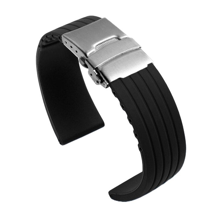 Christmas Gift Silicone Rubber Watch Strap 16mm 18mm 20mm 22mm 24mm Tire stripes Band Deployment Buckle Waterproof BLack Watchband